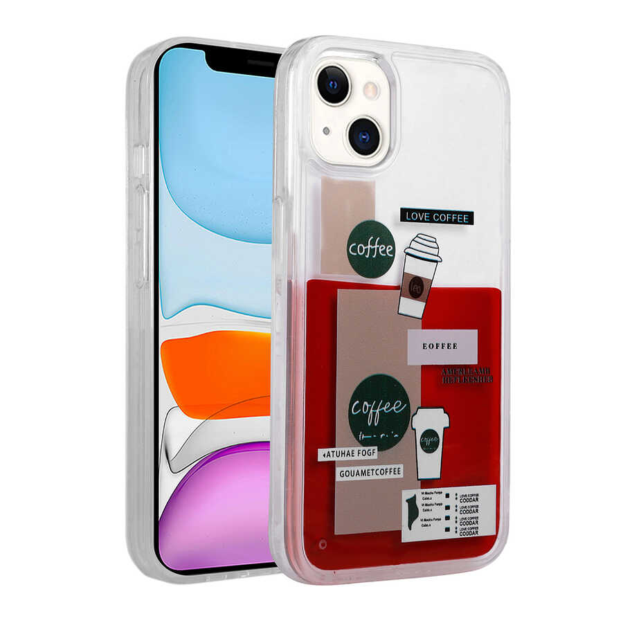 Apple iPhone 14 Kılıf Desenli Sıvılı NXXA Drink Silikon Kapak-NO1