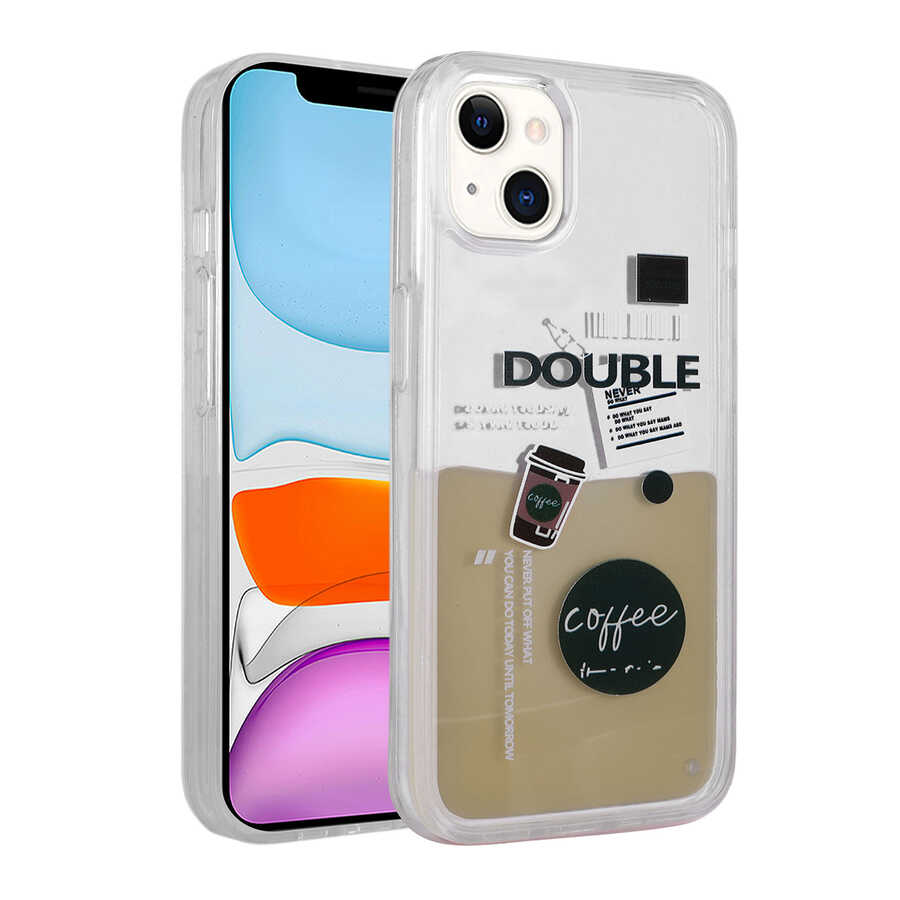 Apple iPhone 14 Kılıf Desenli Sıvılı NXXA Drink Silikon Kapak-NO3
