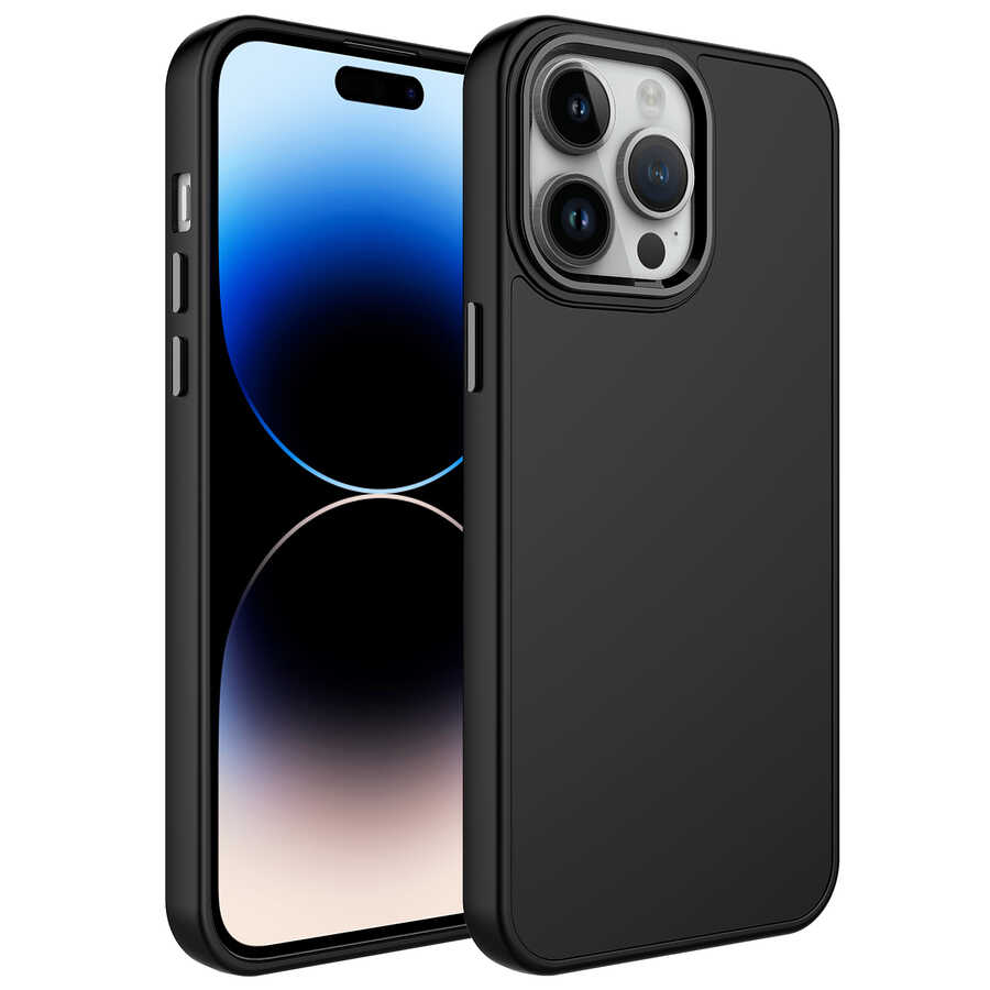 iPhone 13 Pro Max Uyumlu Metal Çerçeve ve Buton Tasarımlı Silikon NXXA Luna Kapak-Siyah