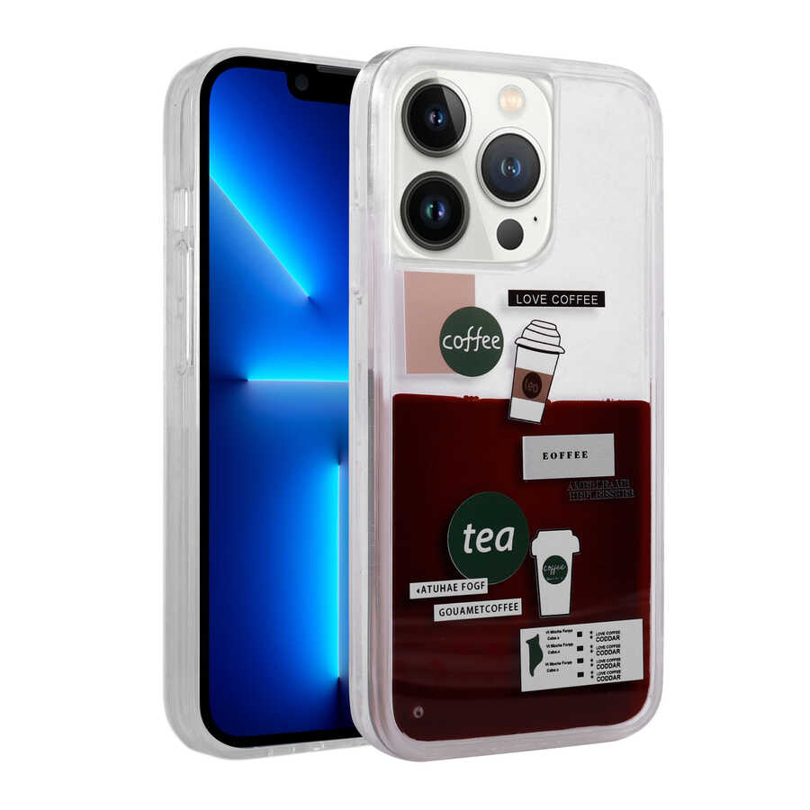 iPhone 14 Pro Uyumlu Desenli Sıvılı NXXA Drink Silikon Kapak-NO2