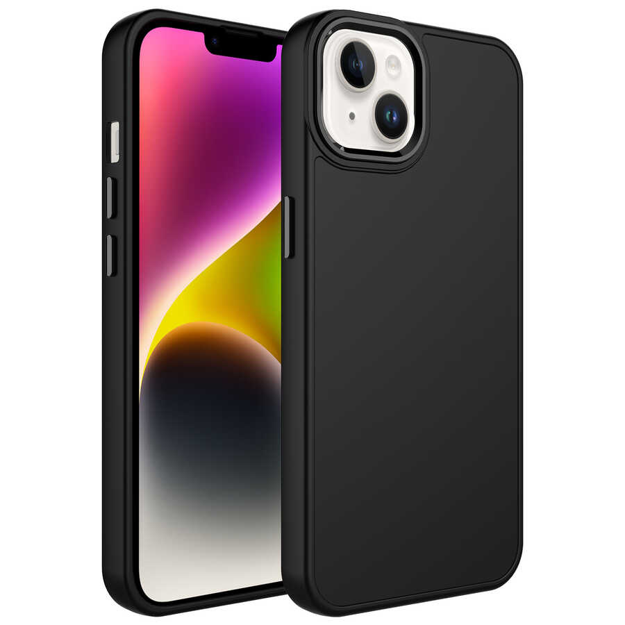 Apple iPhone 14 Plus Kılıf Metal Çerçeve ve Buton Tasarımlı Silikon NXXA Luna Kapak-Siyah