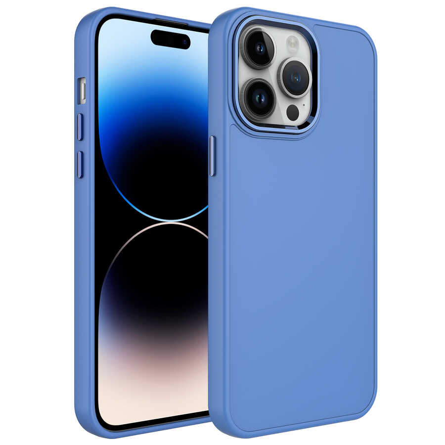 iPhone 14 Pro Max Uyumlu Metal Çerçeve ve Buton Tasarımlı Silikon NXXA Luna Kapak-Lavendery Gray