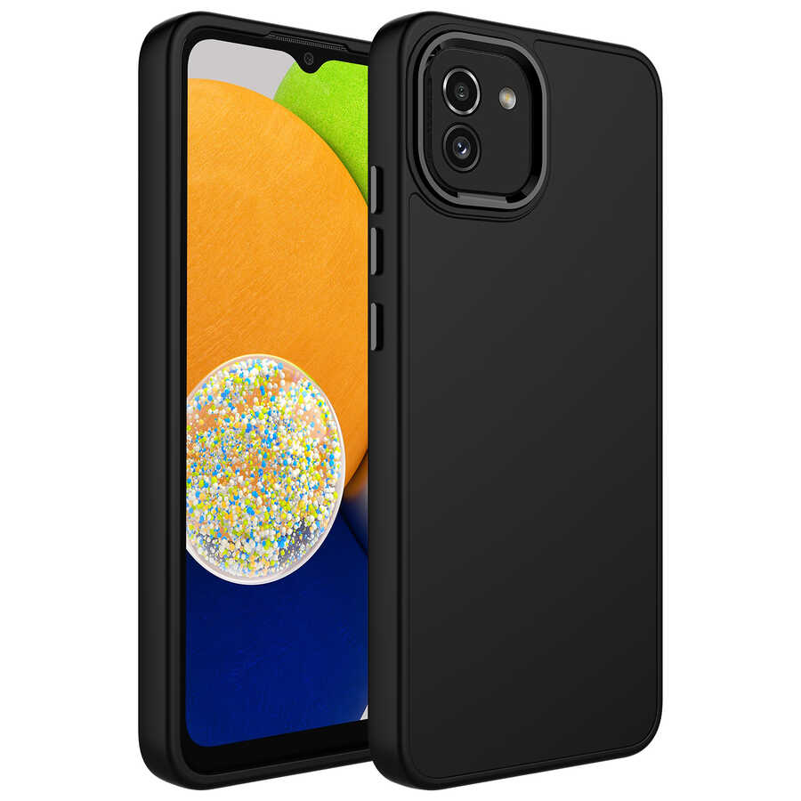 Galaxy A03 Kılıf Metal Çerçeve ve Buton Tasarımlı Silikon NXXA Luna Kapak-Siyah