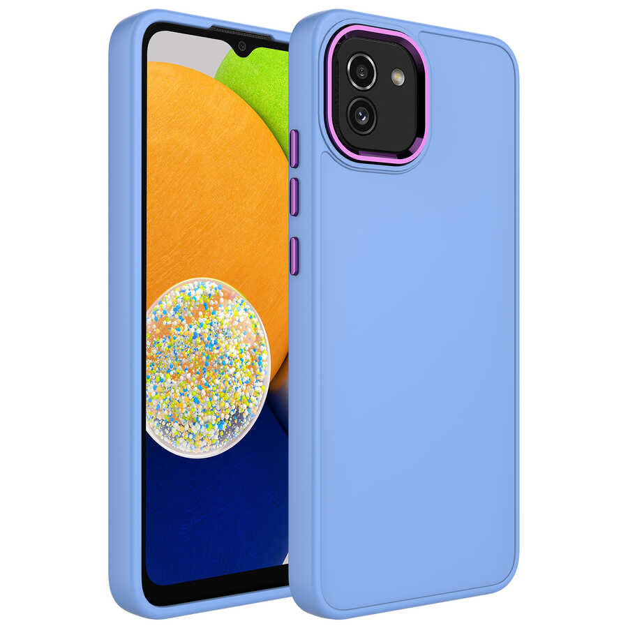 Galaxy A03 Kılıf Metal Çerçeve ve Buton Tasarımlı Silikon NXXA Luna Kapak-Lila