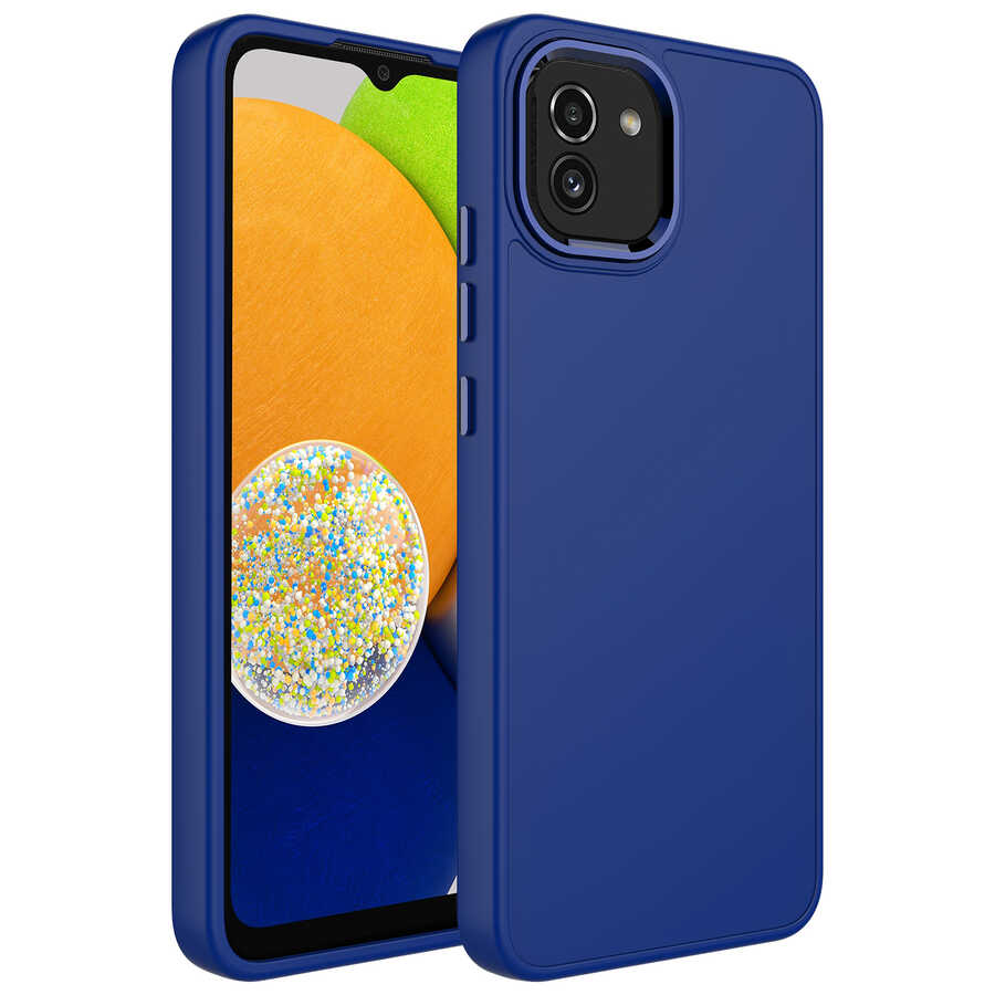Galaxy A03 Kılıf Metal Çerçeve ve Buton Tasarımlı Silikon NXXA Luna Kapak-Lacivert