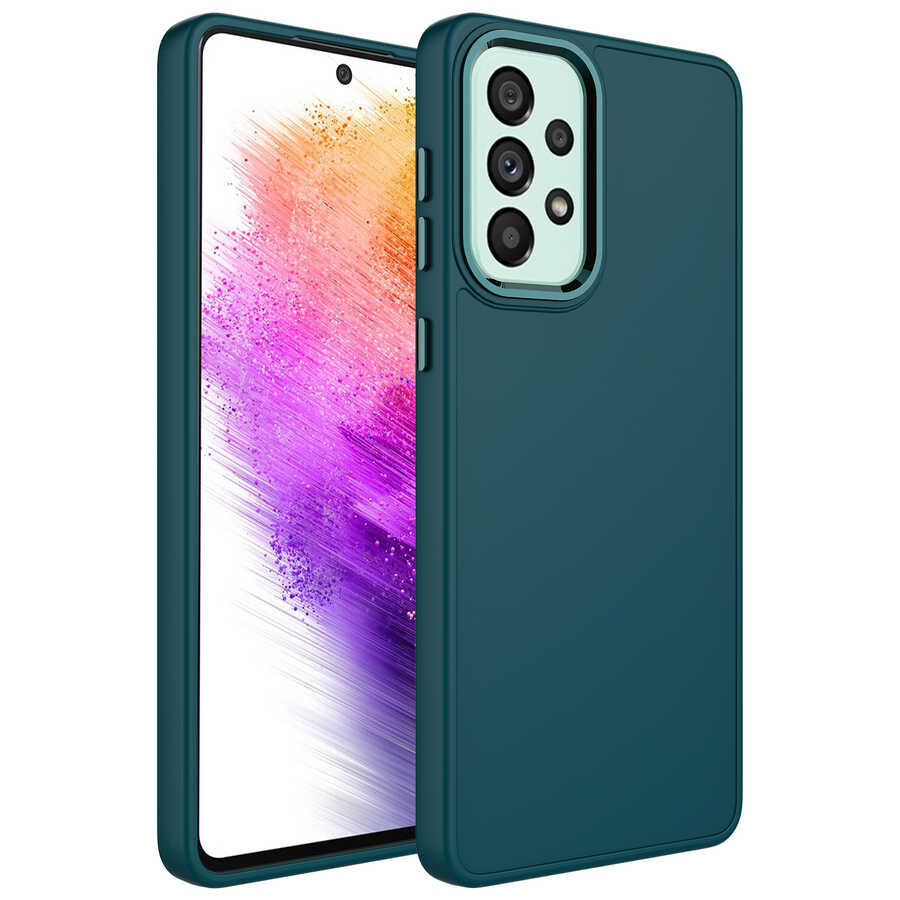 Galaxy A33 5G Kılıf Metal Çerçeve ve Buton Tasarımlı Silikon NXXA Luna Kapak-Koyu Yeşil