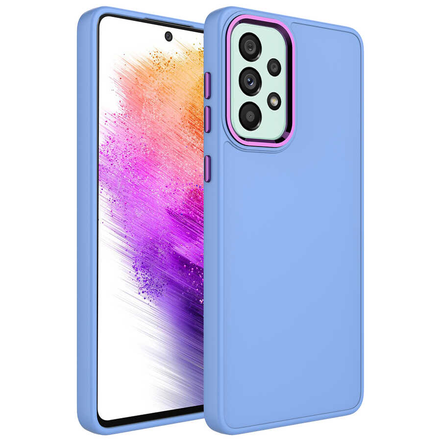 Galaxy A53 5G Kılıf Metal Çerçeve ve Buton Tasarımlı Silikon NXXA Luna Kapak-Lila