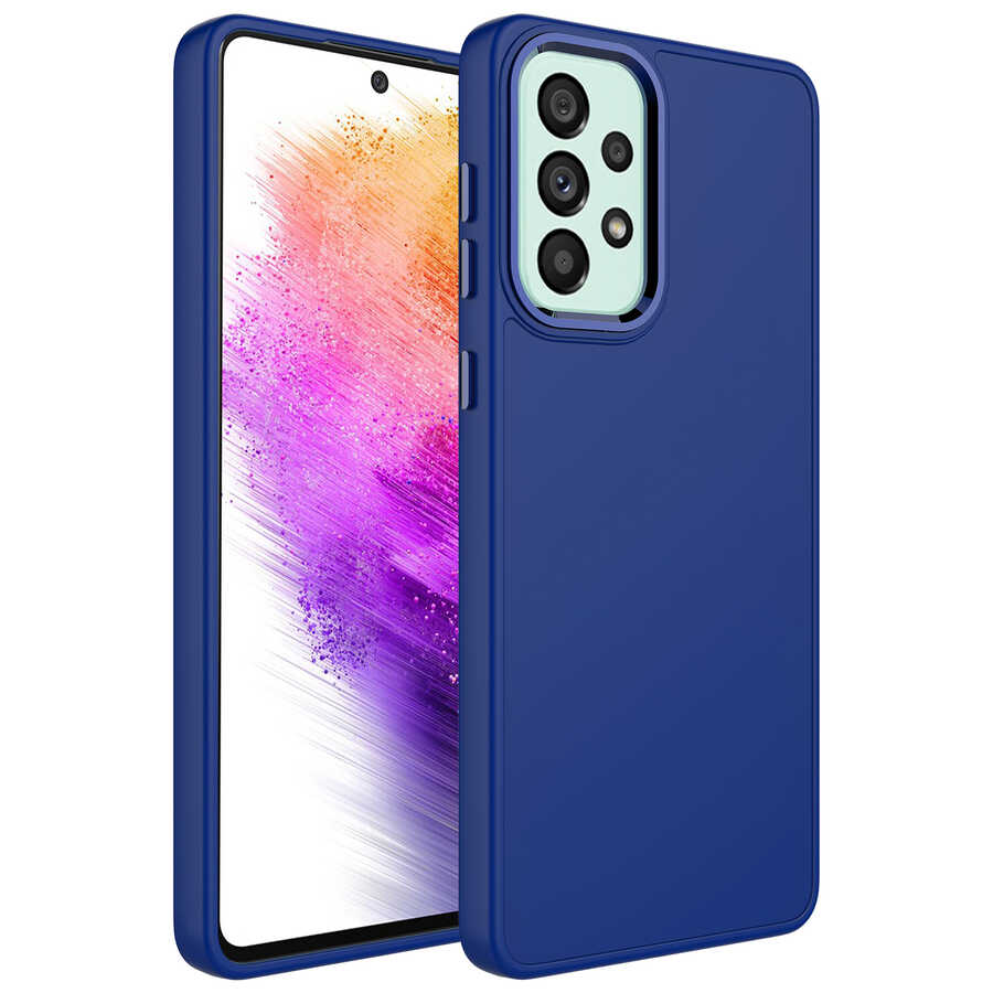 Galaxy A53 5G Kılıf Metal Çerçeve ve Buton Tasarımlı Silikon NXXA Luna Kapak-Lacivert