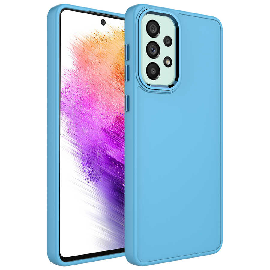 Galaxy A53 5G Kılıf Metal Çerçeve ve Buton Tasarımlı Silikon NXXA Luna Kapak-Sierra Mavi