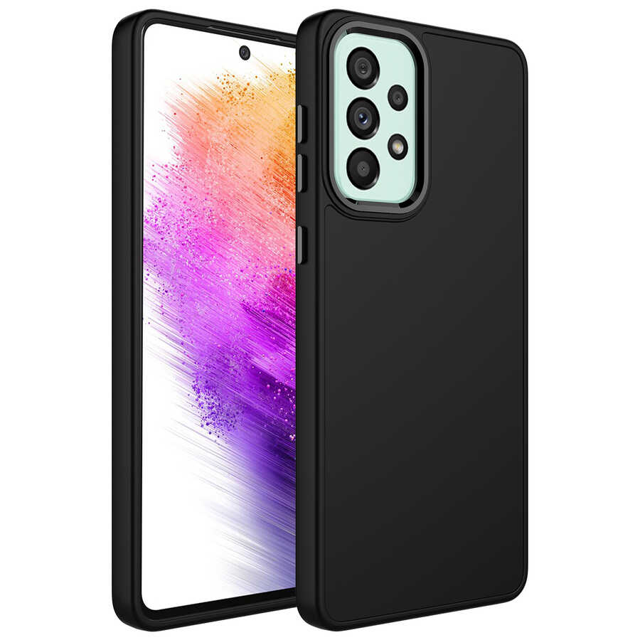 Galaxy A73 Kılıf Metal Çerçeve ve Buton Tasarımlı Silikon NXXA Luna Kapak-Siyah