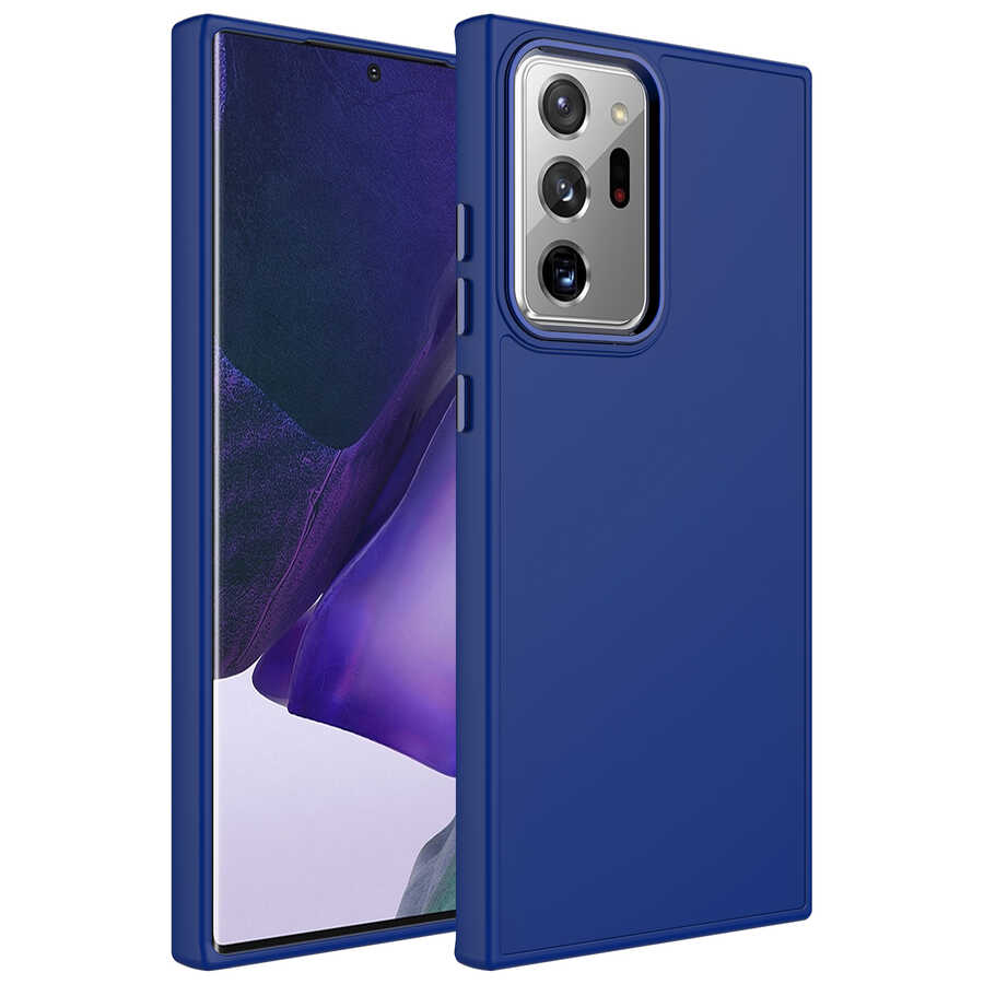 Galaxy Note 20 Ultra Kılıf Metal Çerçeve ve Buton Tasarımlı Silikon NXXA Luna Kapak-Lacivert