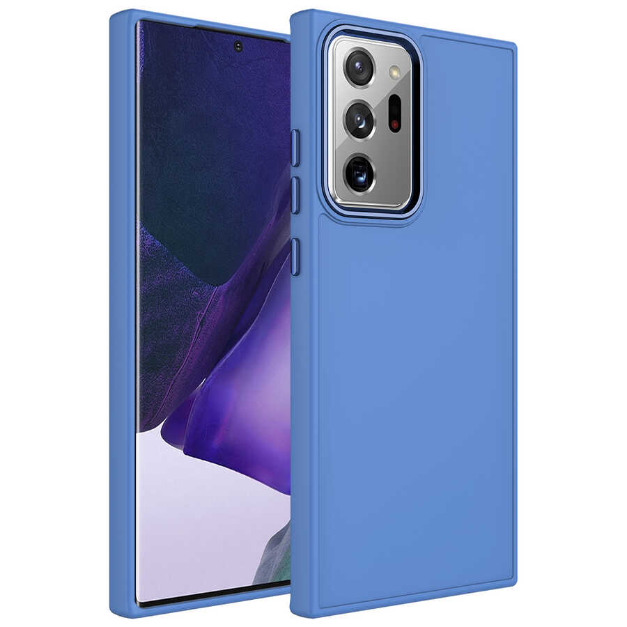 Galaxy Note 20 Ultra Kılıf Metal Çerçeve ve Buton Tasarımlı Silikon NXXA Luna Kapak-Lavendery Gray