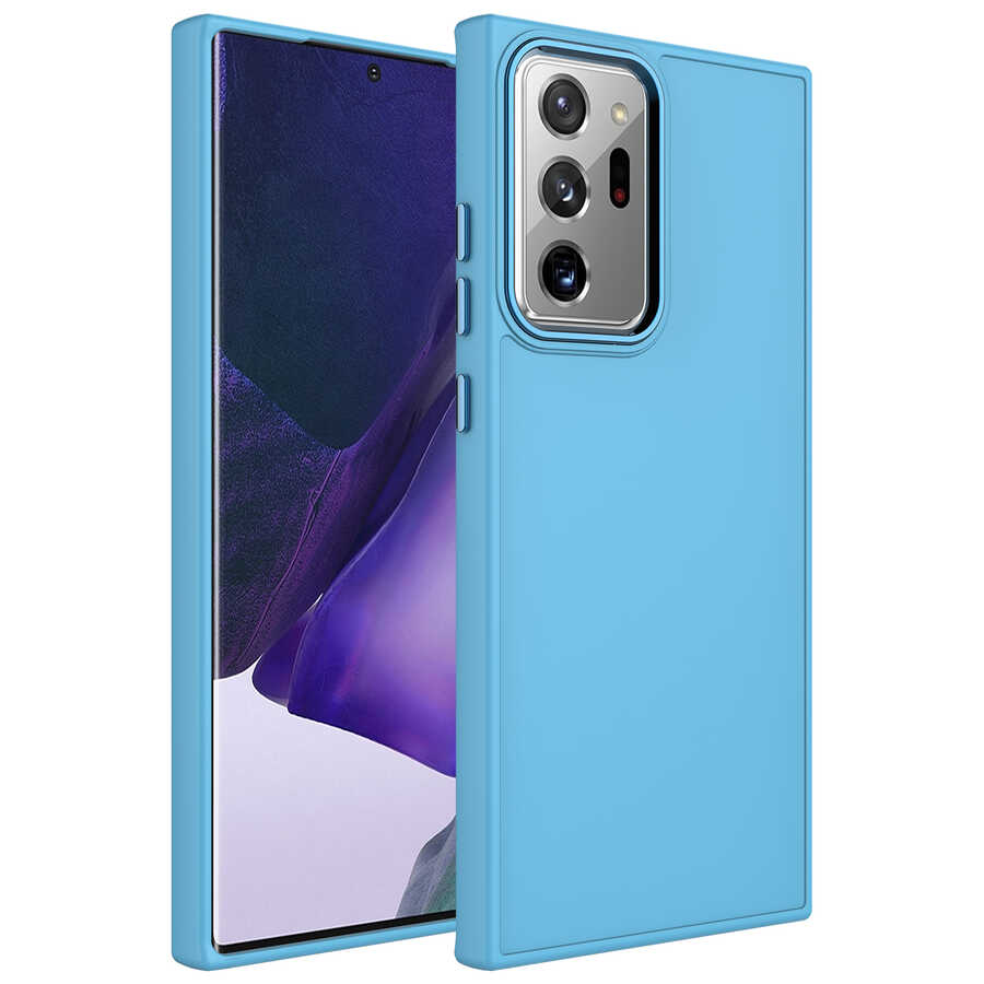 Galaxy Note 20 Ultra Kılıf Metal Çerçeve ve Buton Tasarımlı Silikon NXXA Luna Kapak-Sierra Mavi