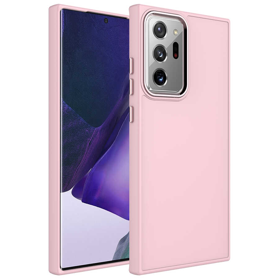 Galaxy Note 20 Ultra Kılıf Metal Çerçeve ve Buton Tasarımlı Silikon NXXA Luna Kapak-Pembe