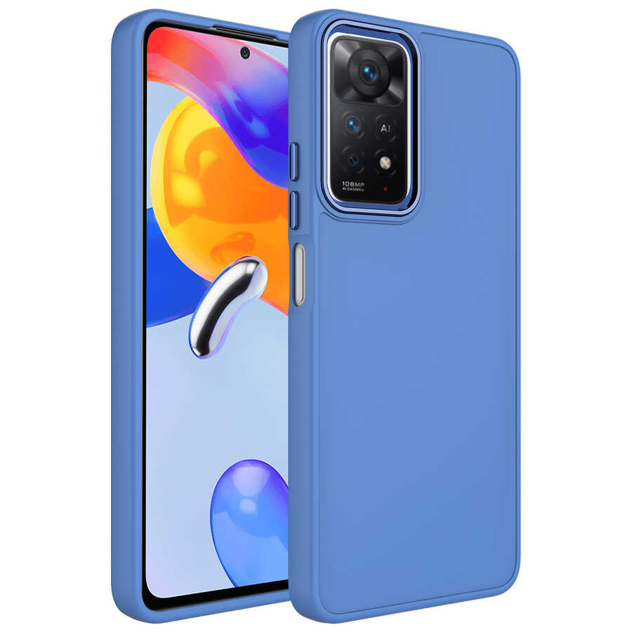 Xiaomi Redmi Note 11S Global Kılıf Metal Çerçeve ve Buton Tasarımlı Silikon NXXA Luna Kapak-Lavendery Gray