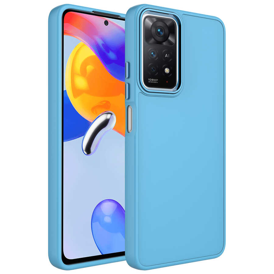 Xiaomi Redmi Note 11 Pro 5G Kılıf Metal Çerçeve ve Buton Tasarımlı Silikon NXXA Luna Kapak-Sierra Mavi