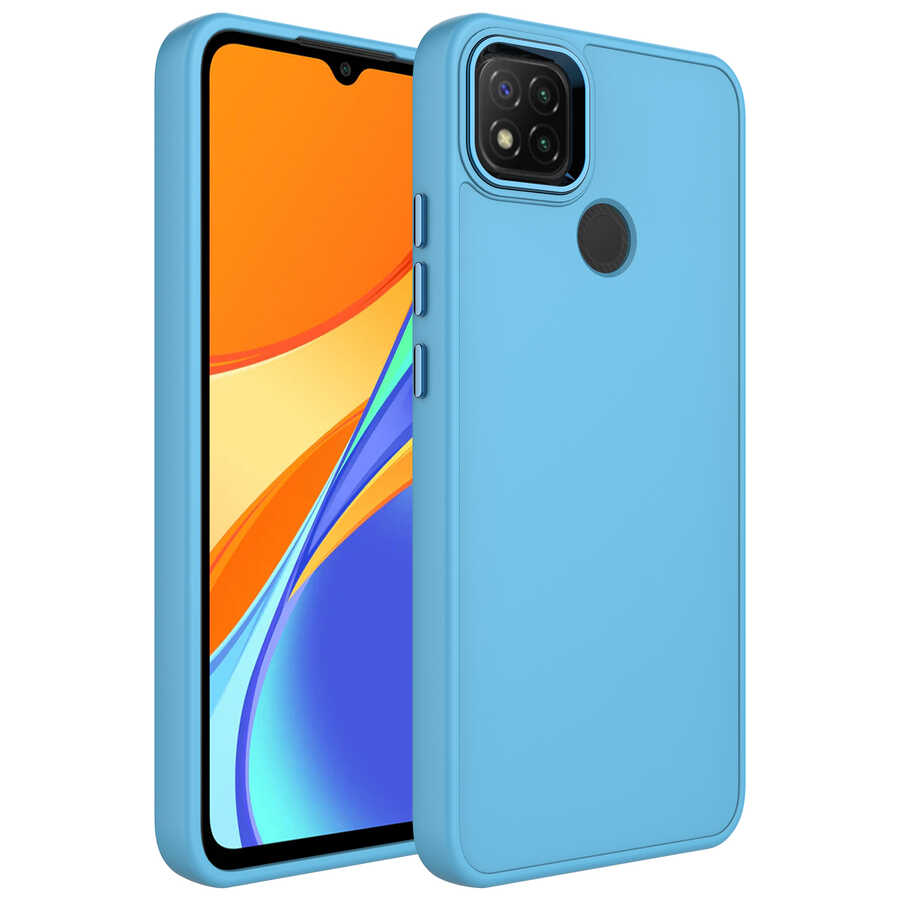 Xiaomi Redmi 9C Kılıf Metal Çerçeve ve Buton Tasarımlı Silikon NXXA Luna Kapak-Sierra Mavi