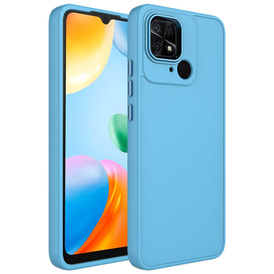 Xiaomi Redmi 10C Kılıf Metal Çerçeve ve Buton Tasarımlı Silikon NXXA Luna Kapak-Sierra Mavi