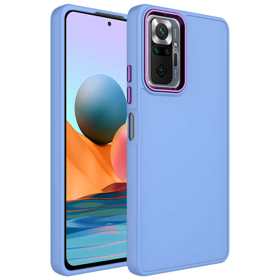 Xiaomi Redmi Note 10 Pro Kılıf Metal Çerçeve ve Buton Tasarımlı Silikon NXXA Luna Kapak-Lila