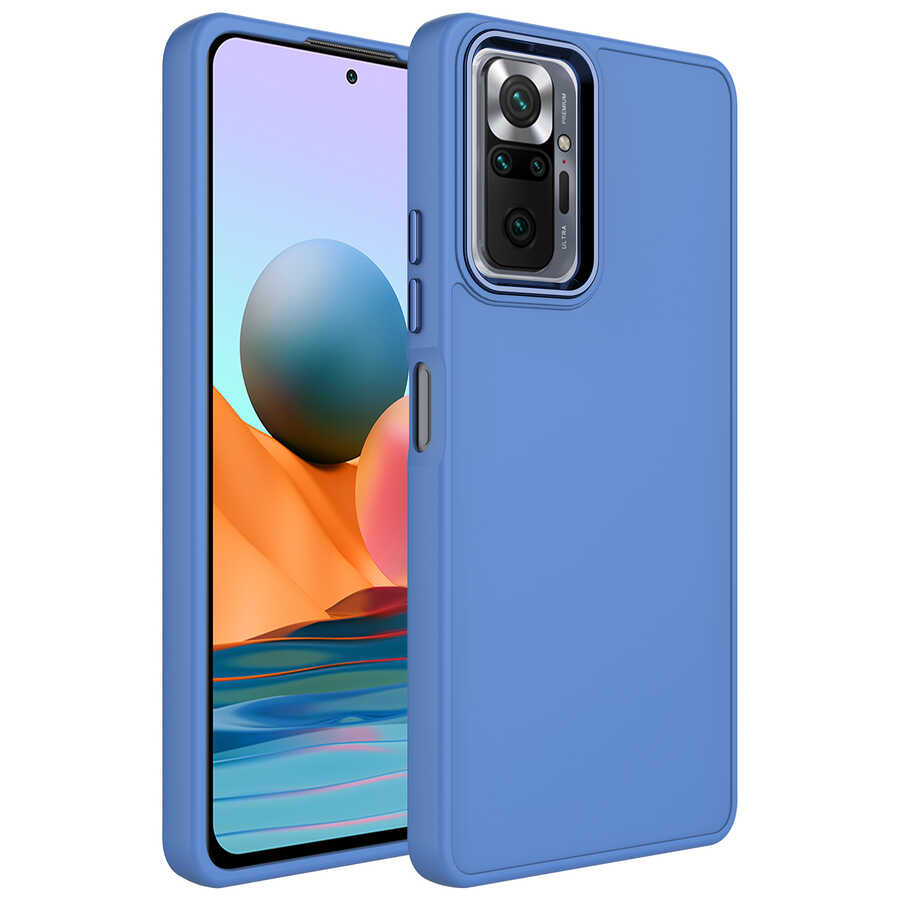 Xiaomi Redmi Note 10 Pro Kılıf Metal Çerçeve ve Buton Tasarımlı Silikon NXXA Luna Kapak-Lavendery Gray