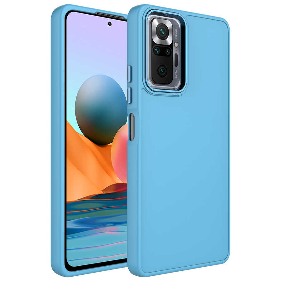Xiaomi Redmi Note 10 Pro Kılıf Metal Çerçeve ve Buton Tasarımlı Silikon NXXA Luna Kapak-Sierra Mavi