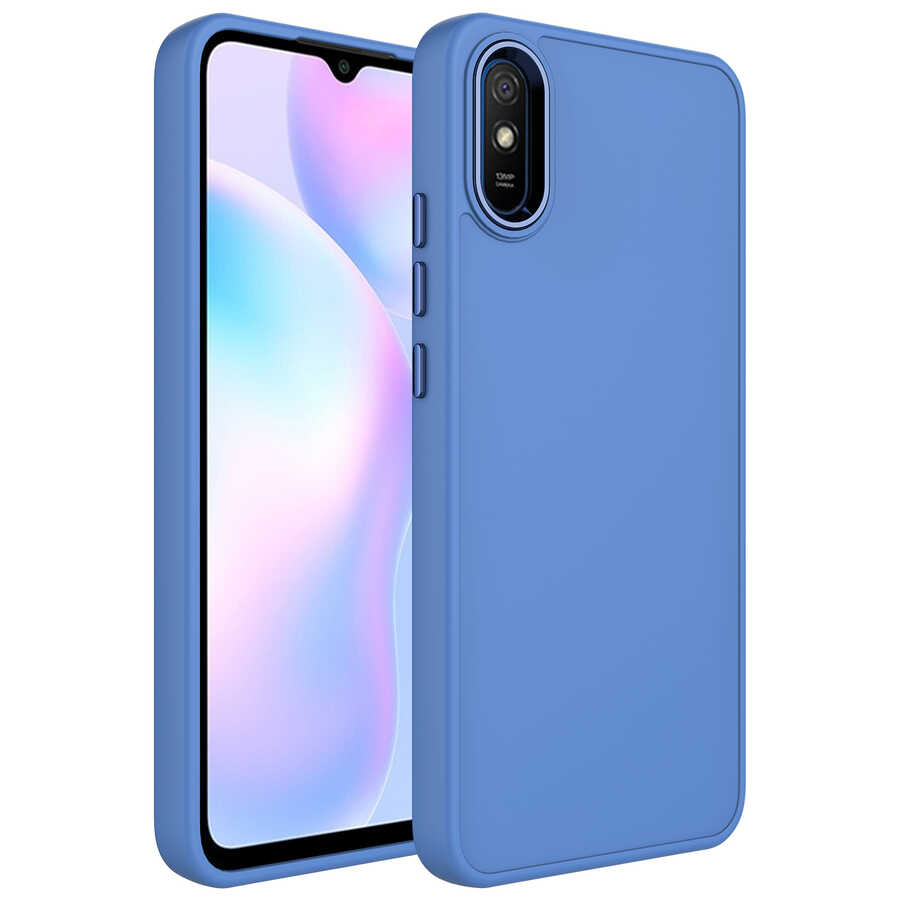 Xiaomi Redmi 9A Kılıf Metal Çerçeve ve Buton Tasarımlı Silikon NXXA Luna Kapak-Lavendery Gray