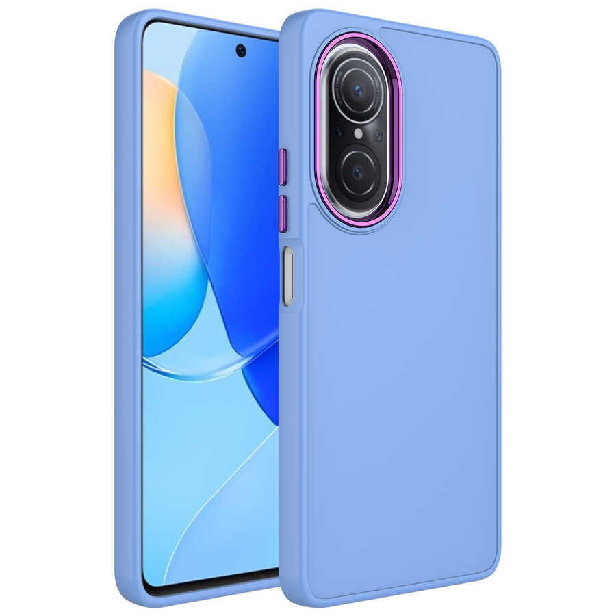 Huawei Nova 9 SE Kılıf Metal Çerçeve ve Buton Tasarımlı Silikon NXXA Luna Kapak-Lila