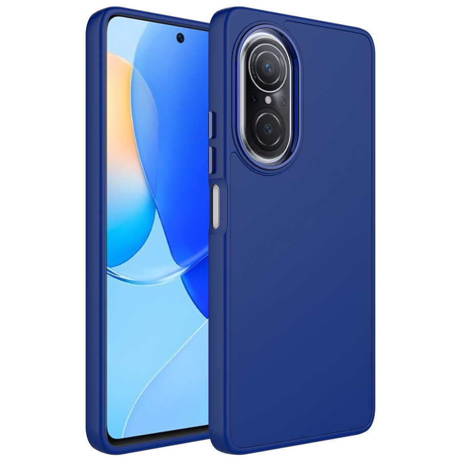 Huawei Nova 9 SE Kılıf Metal Çerçeve ve Buton Tasarımlı Silikon NXXA Luna Kapak-Lacivert