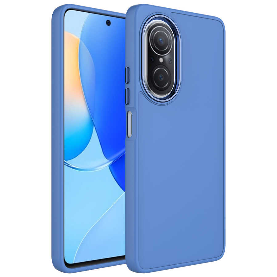 Huawei Nova 9 SE Kılıf Metal Çerçeve ve Buton Tasarımlı Silikon NXXA Luna Kapak-Lavendery Gray