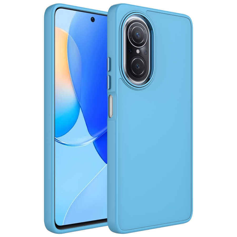 Huawei Nova 9 SE Kılıf Metal Çerçeve ve Buton Tasarımlı Silikon NXXA Luna Kapak-Sierra Mavi