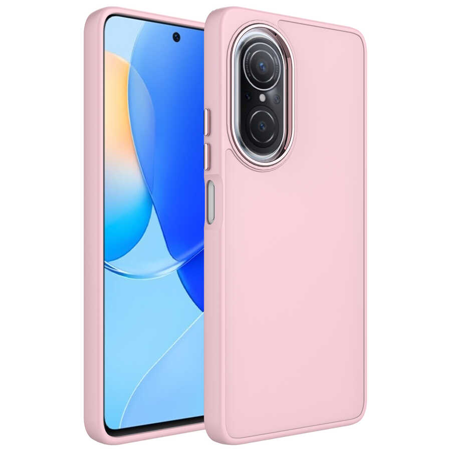 Huawei Nova 9 SE Kılıf Metal Çerçeve ve Buton Tasarımlı Silikon NXXA Luna Kapak-Pembe