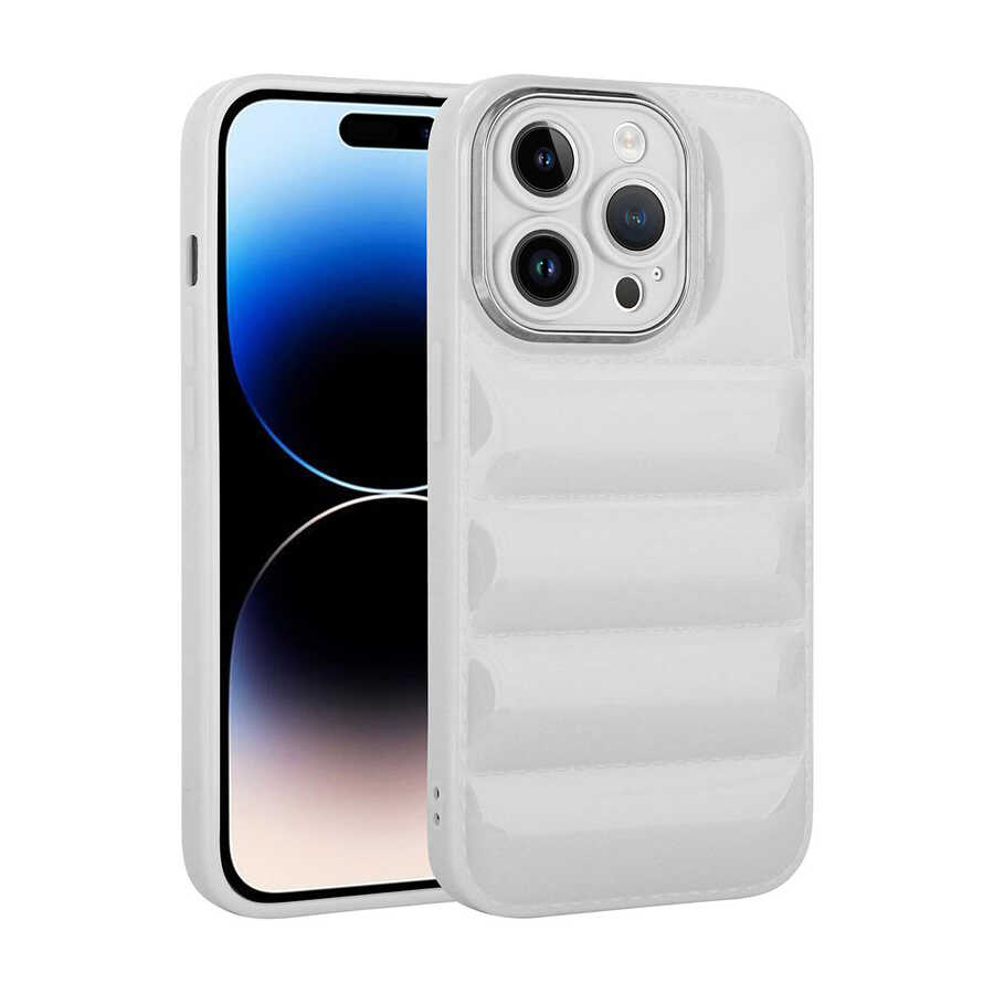 iPhone 14 Pro Uyumlu Kamera Korumalı Parlak Airbag'li NXXA Galya Kapak-Beyaz