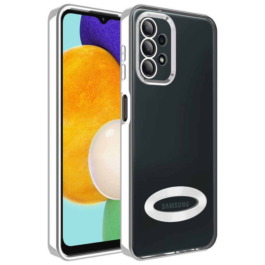 Galaxy A13 4G Kılıf Kamera Korumalı Logo Gösteren NXXA Omega Kapak-Gümüş
