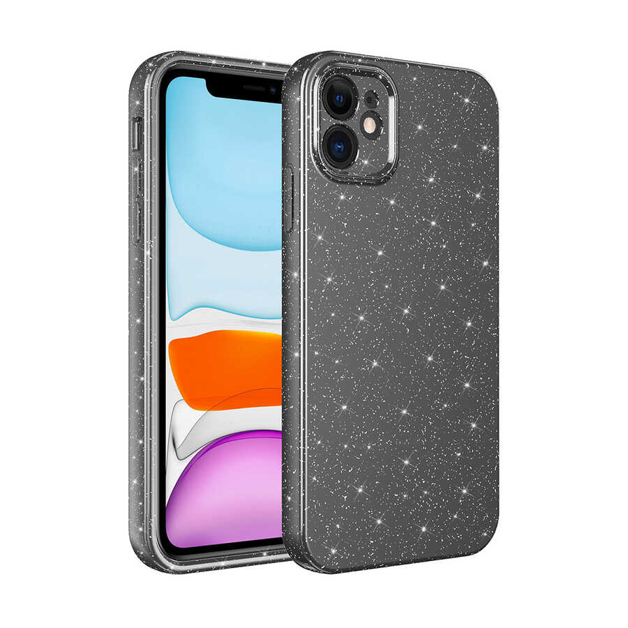 iPhone 12 Uyumlu Kamera Korumalı Simli Lüks NXXA Koton Kapak-Gri
