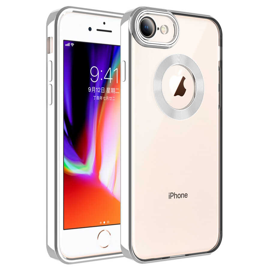 iPhone 8 Uyumlu Kamera Korumalı Logo Gösteren NXXA Omega Kapak-Gümüş