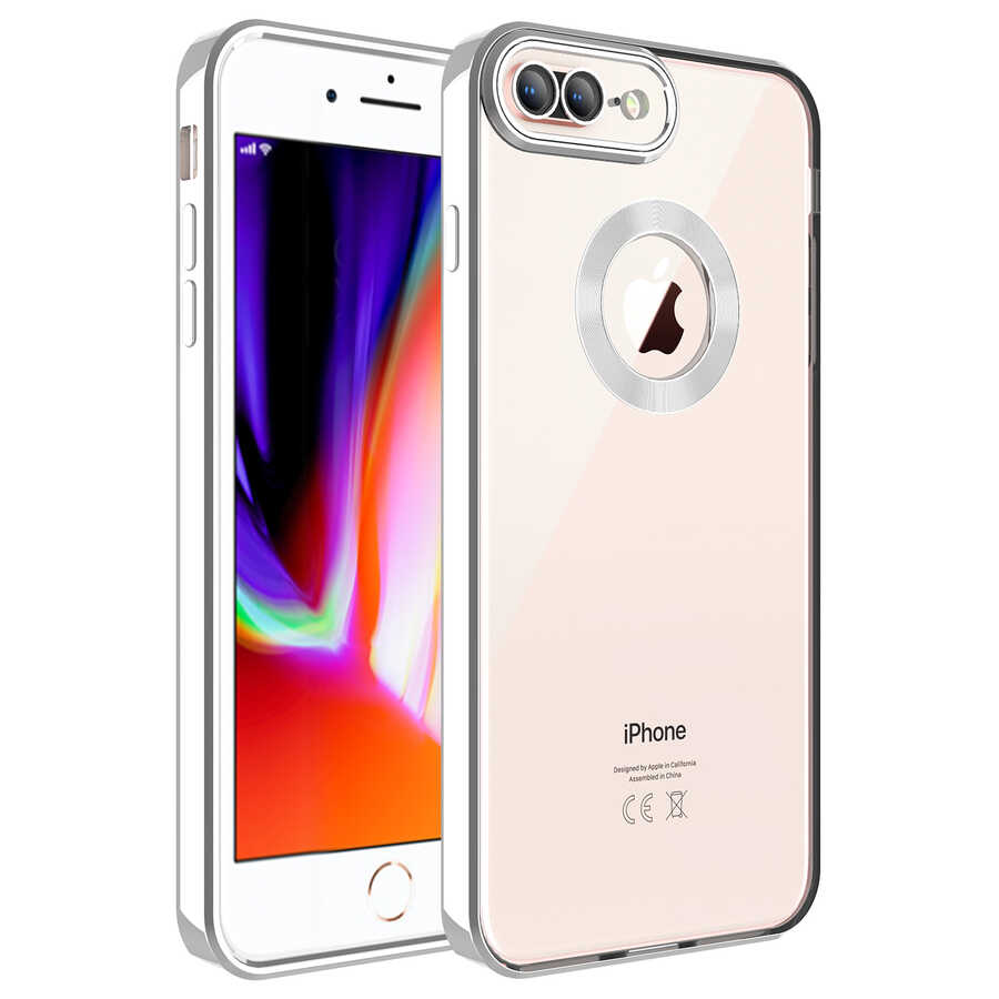 iPhone 8 Plus Uyumlu Kamera Korumalı Logo Gösteren NXXA Omega Kapak-Gümüş