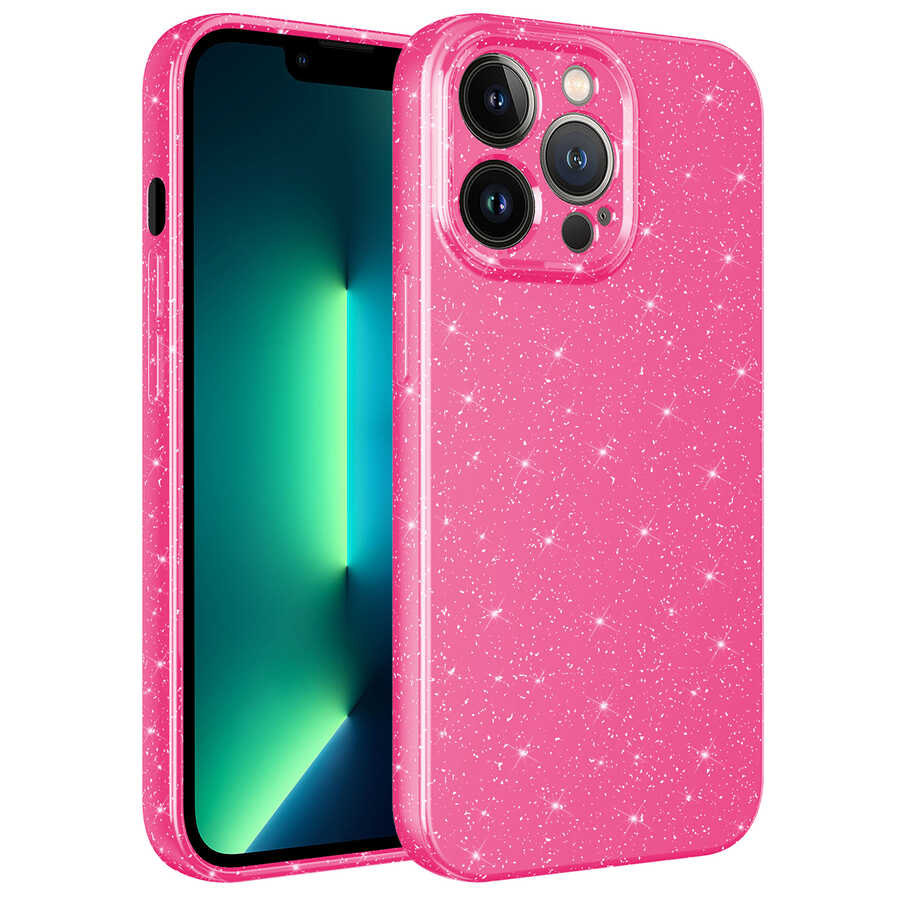 Apple iPhone 12 Pro Kılıf Kamera Korumalı Simli Lüks NXXA Koton Kapak-Pembe Koyu