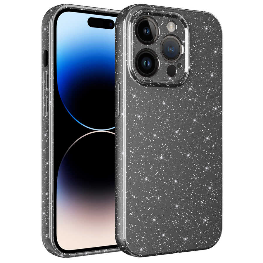 iPhone 14 Pro Uyumlu Kamera Korumalı Simli Lüks NXXA Koton Kapak-Gri