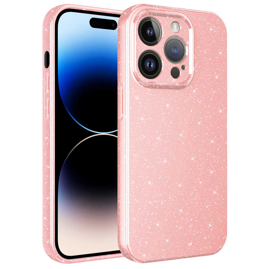 iPhone 14 Pro Uyumlu Kamera Korumalı Simli Lüks NXXA Koton Kapak-Pembe