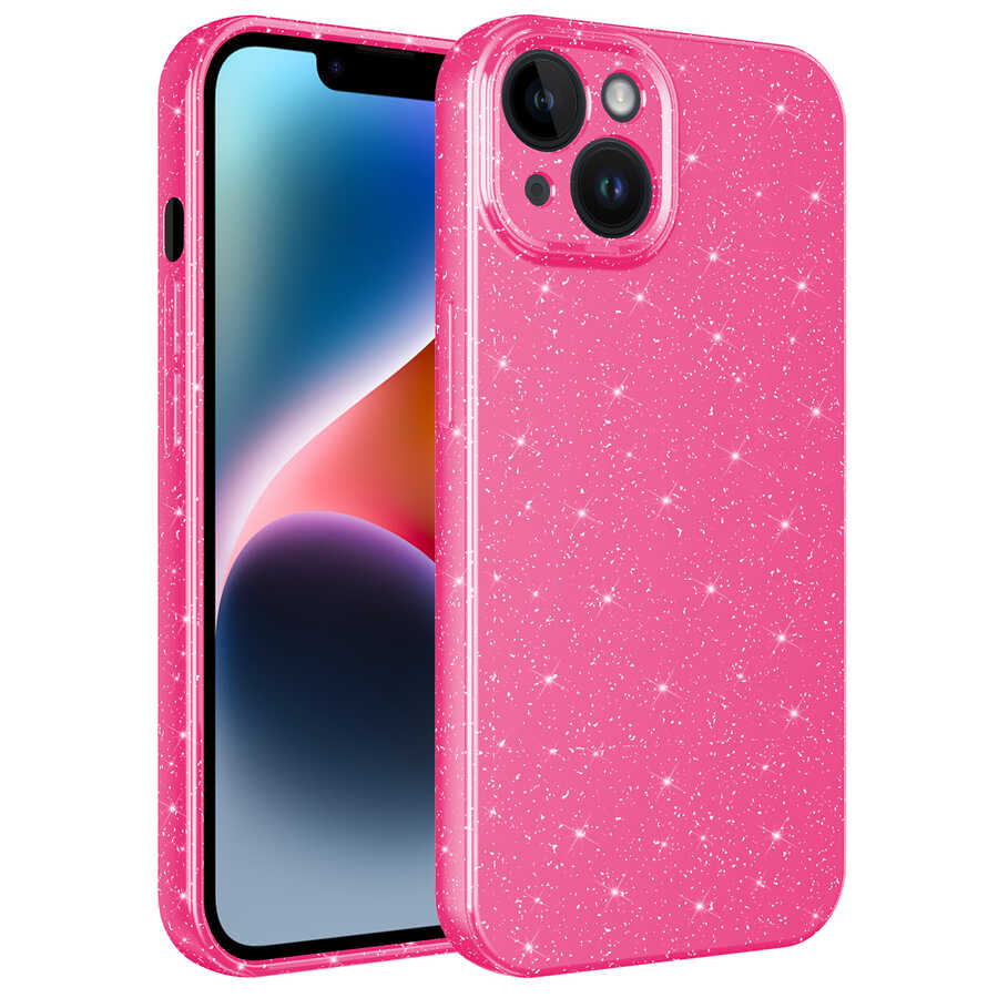 iPhone 13 Uyumlu Kamera Korumalı Simli Lüks NXXA Koton Kapak-Pembe Koyu