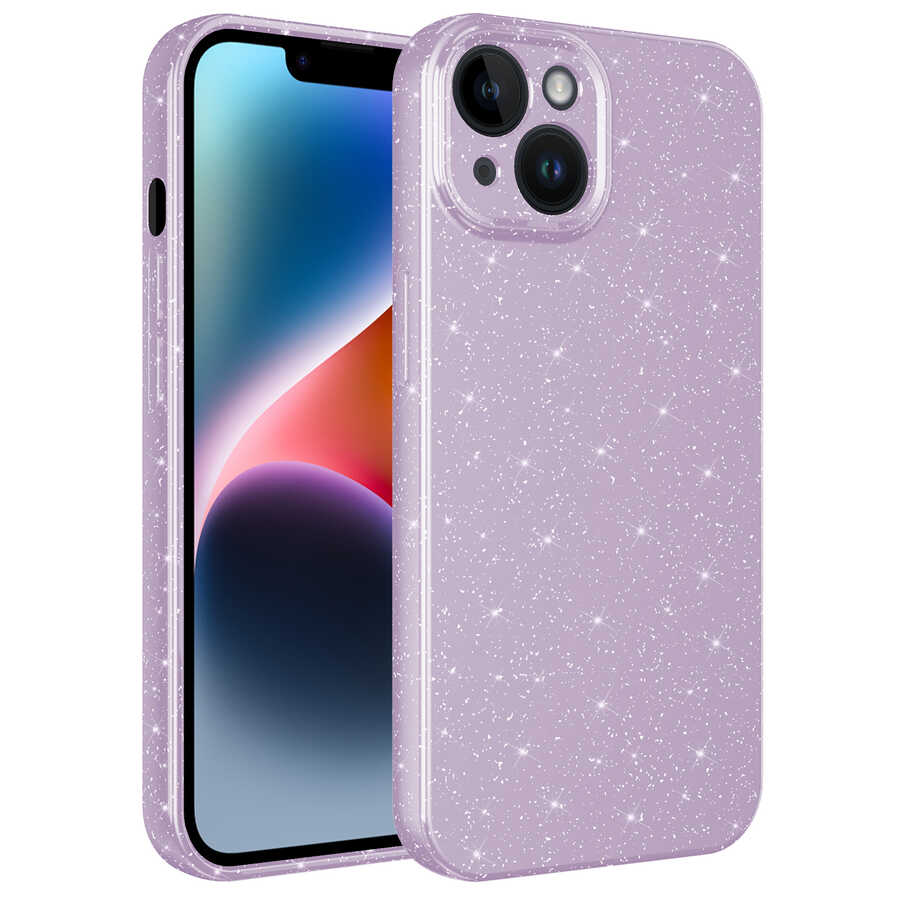 iPhone 14 Plus Uyumlu Kamera Korumalı Simli Lüks NXXA Koton Kapak-Lila