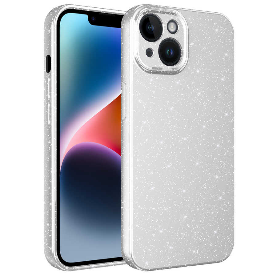 Apple iPhone 13 Kılıf Kamera Korumalı Simli Lüks NXXA Koton Kapak-Beyaz