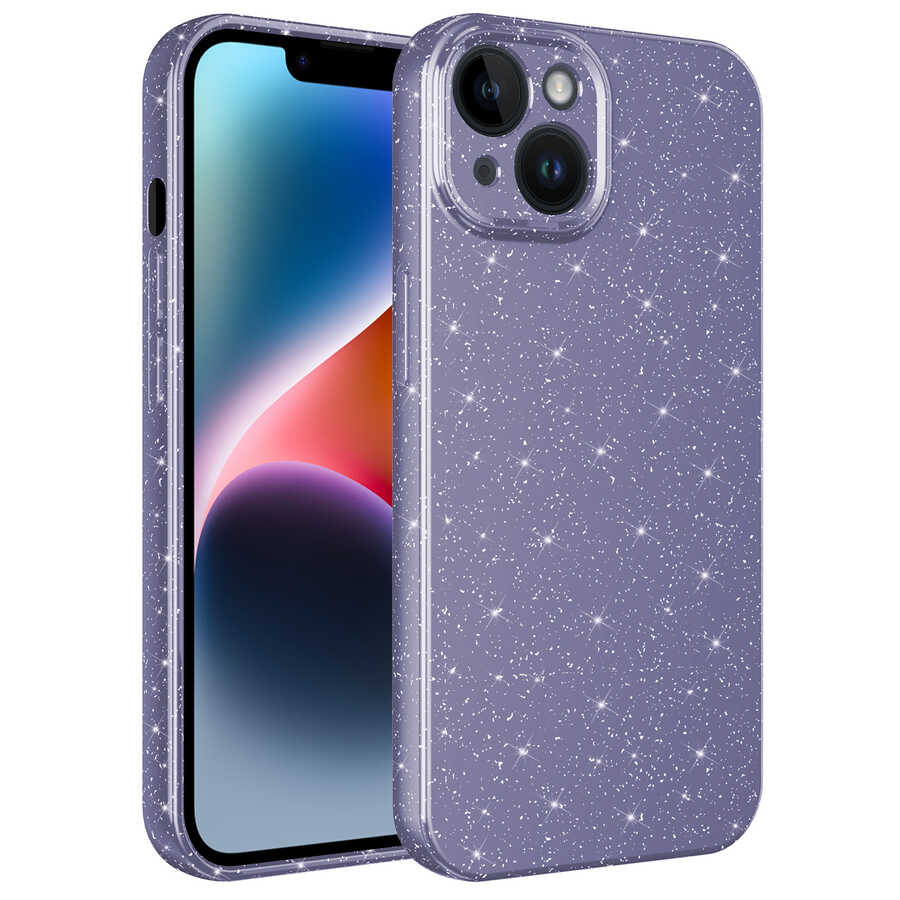 iPhone 14 Plus Uyumlu Kamera Korumalı Simli Lüks NXXA Koton Kapak-Mor