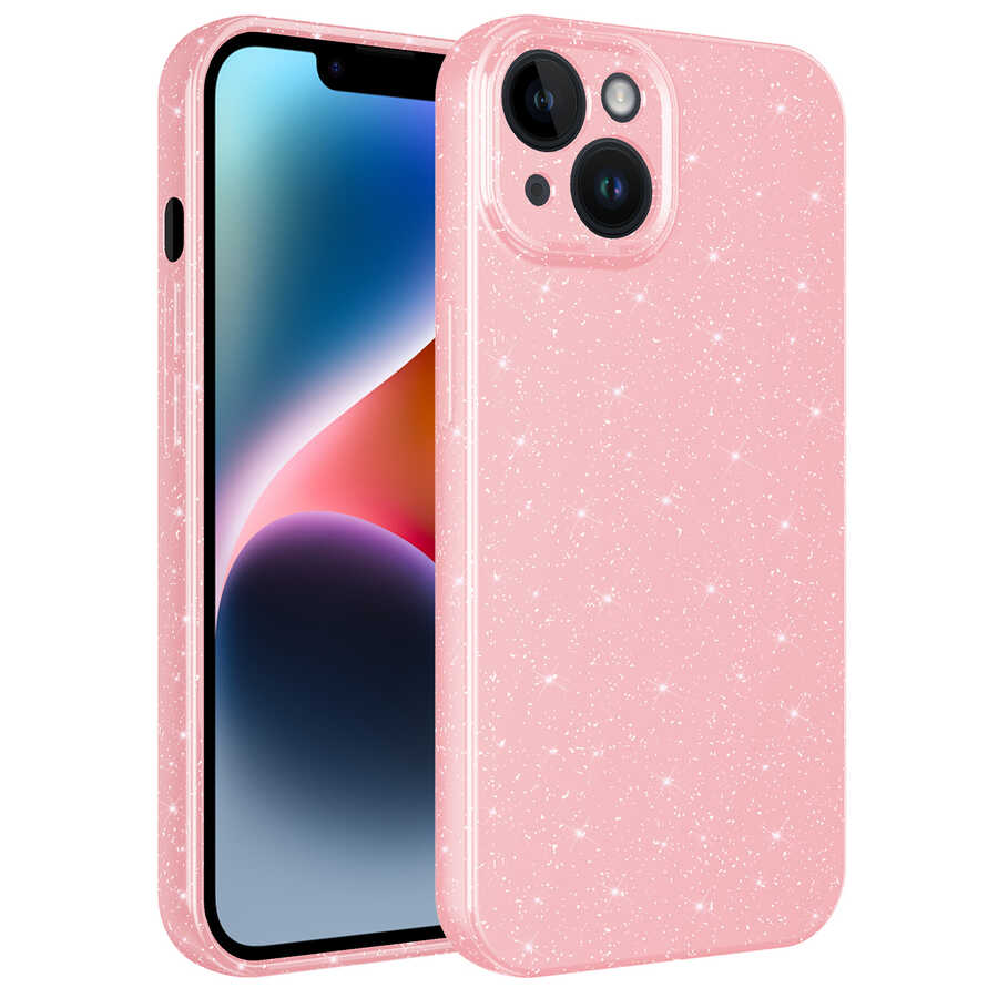 iPhone 14 Plus Uyumlu Kamera Korumalı Simli Lüks NXXA Koton Kapak-Pembe