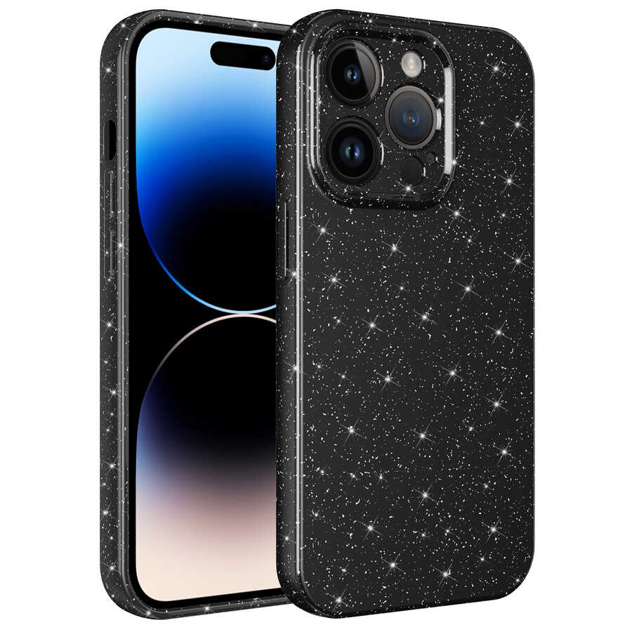 Apple iPhone 14 Pro Max Kılıf Kamera Korumalı Simli Lüks NXXA Koton Kapak-Siyah