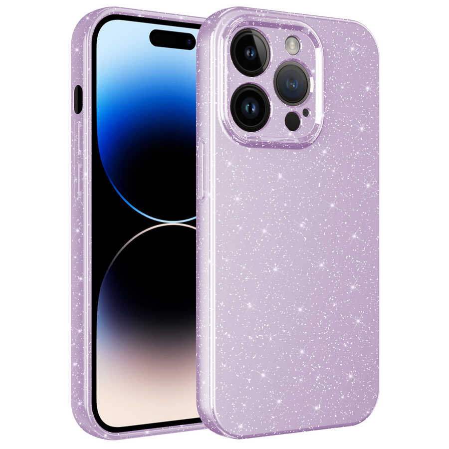 Apple iPhone 14 Pro Max Kılıf Kamera Korumalı Simli Lüks NXXA Koton Kapak-Lila