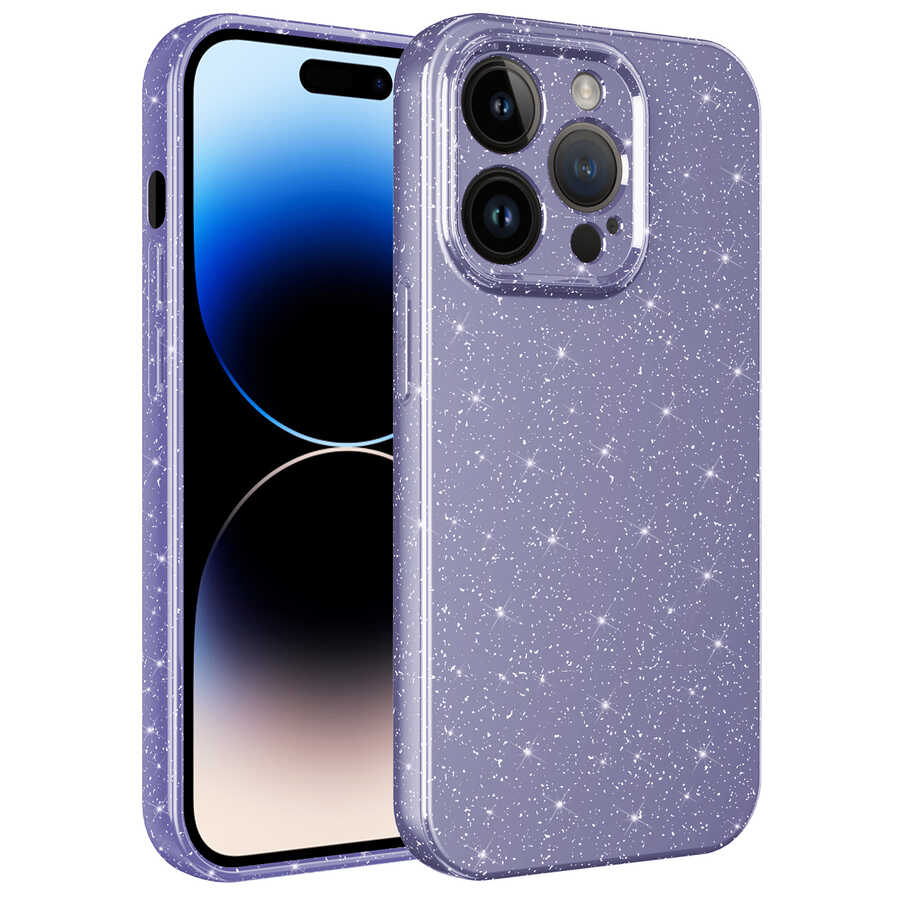iPhone 14 Pro Max Uyumlu Kamera Korumalı Simli Lüks NXXA Koton Kapak-Mor