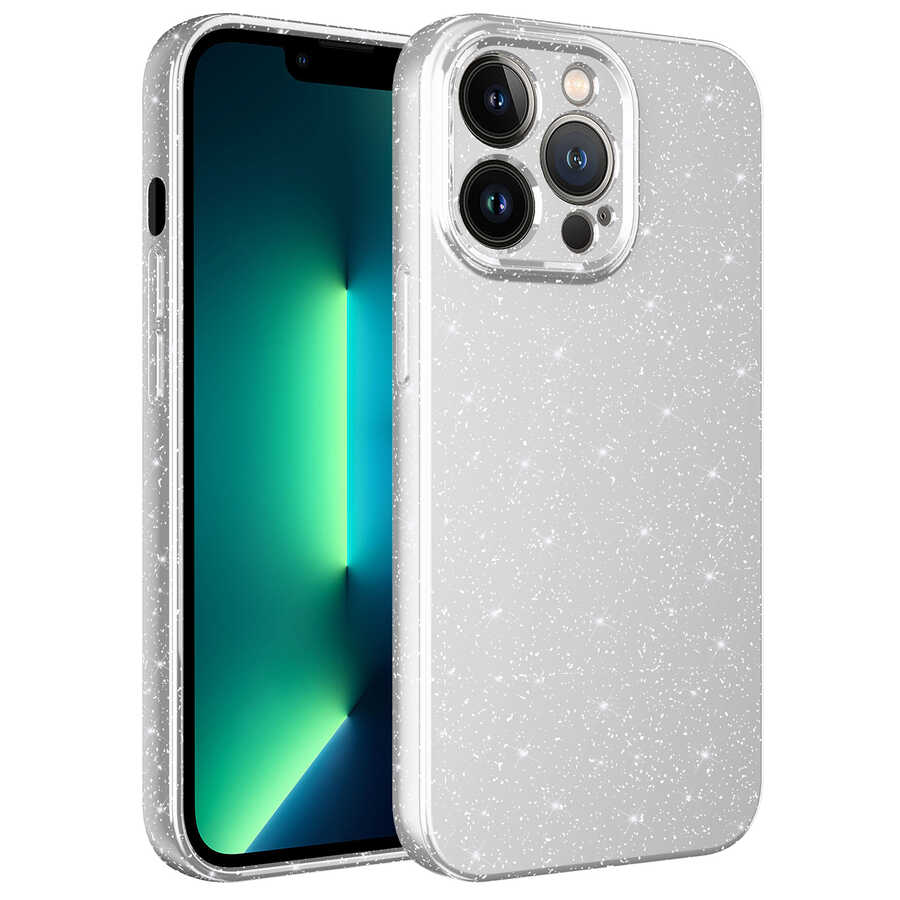 Apple iPhone 13 Pro Max Kılıf Kamera Korumalı Simli Lüks NXXA Koton Kapak-Beyaz