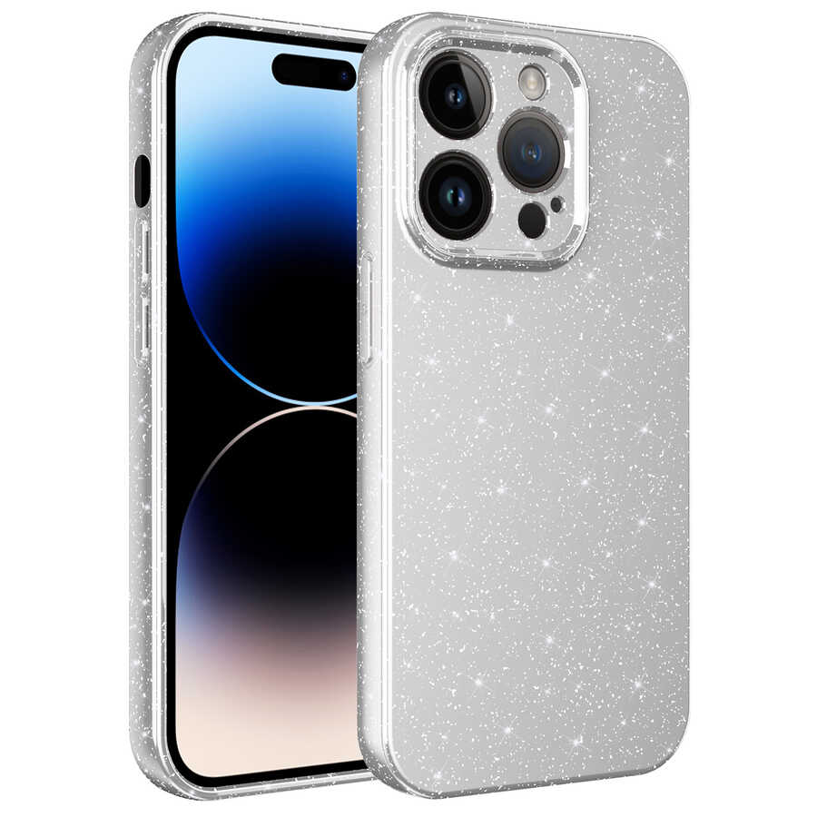 iPhone 14 Pro Max Uyumlu Kamera Korumalı Simli Lüks NXXA Koton Kapak-Beyaz