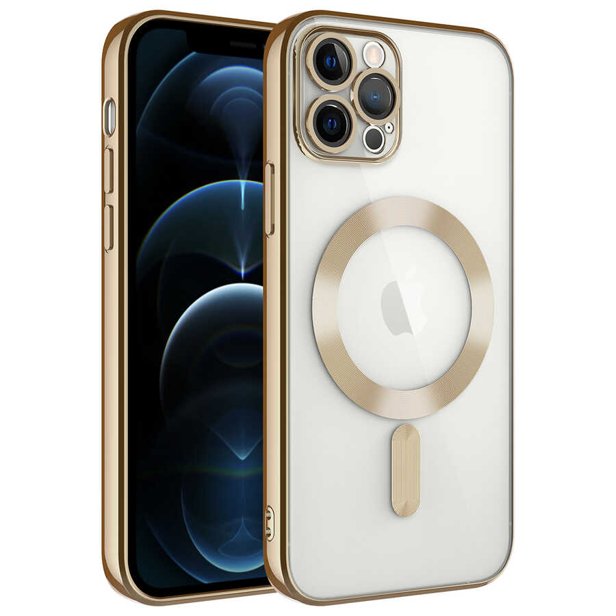 iPhone 11 Pro Uyumlu Kamera Korumalı Magsafe Wireless Şarj Özellikli NXXA Demre Kapak-Gold